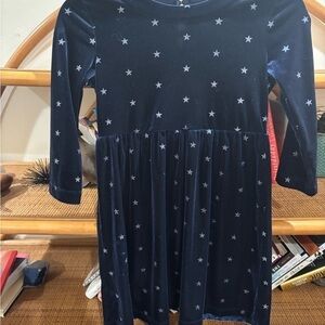 GAP Blue Crew Neck Long Sleeve Velvet Dress